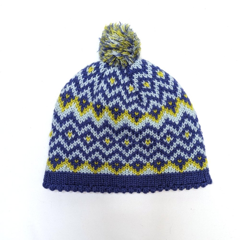 Old Navy Pom Pom Beanie Knit Cap Hat Purple Yellow Warm Winter Gear Adult S/M - Picture 2 of 3